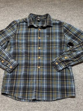 Volcom Caden Plaid Flannel Shirt Mens M Modern Fit Blue Rust Button Up